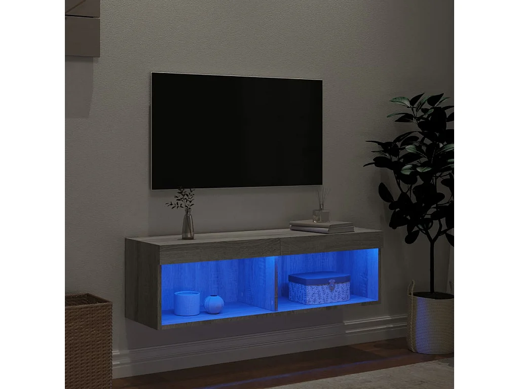 Meuble TV avec lumières LED sonoma gris 100x30x30 cm WET7725
