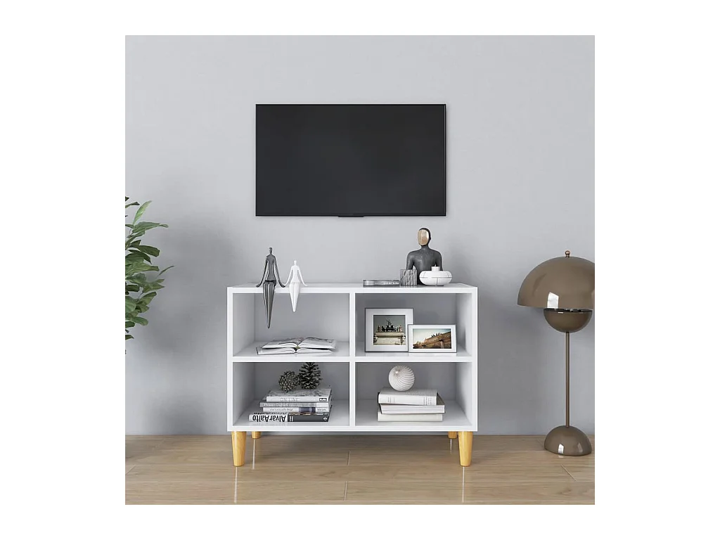 Tv-meubel | Tv-Bank | TV-kastmet massief houten poten 69,5x30x50 cm wit