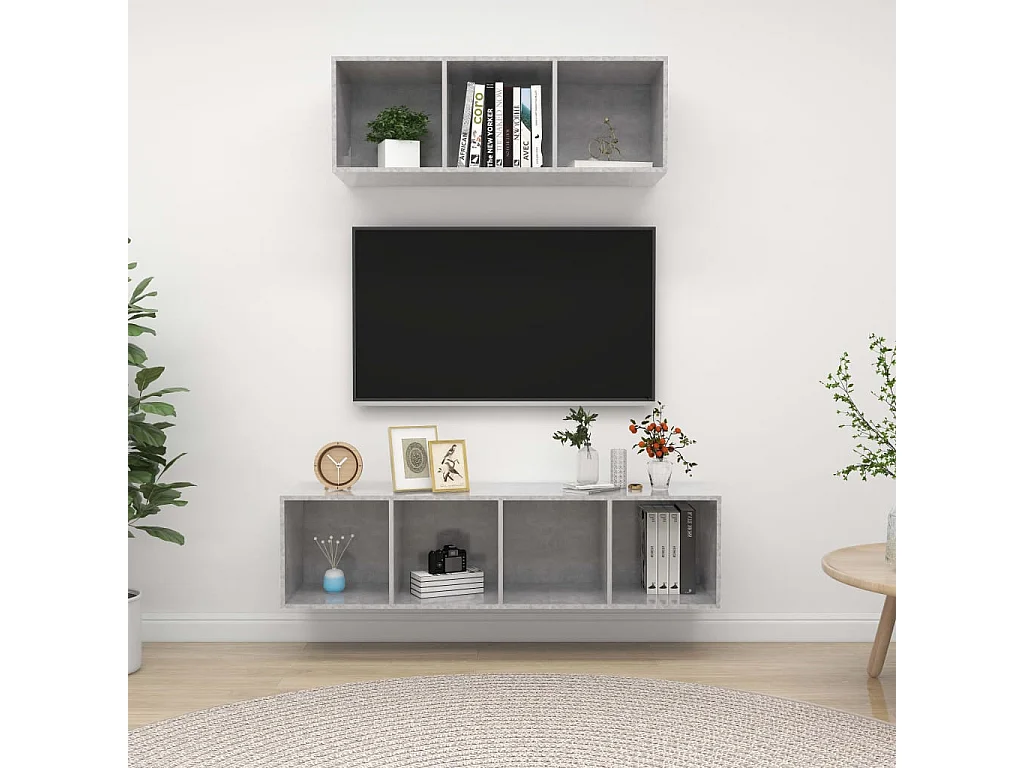 Ensemble de meuble TV 2 pcs Gris béton Aggloméré WET1045