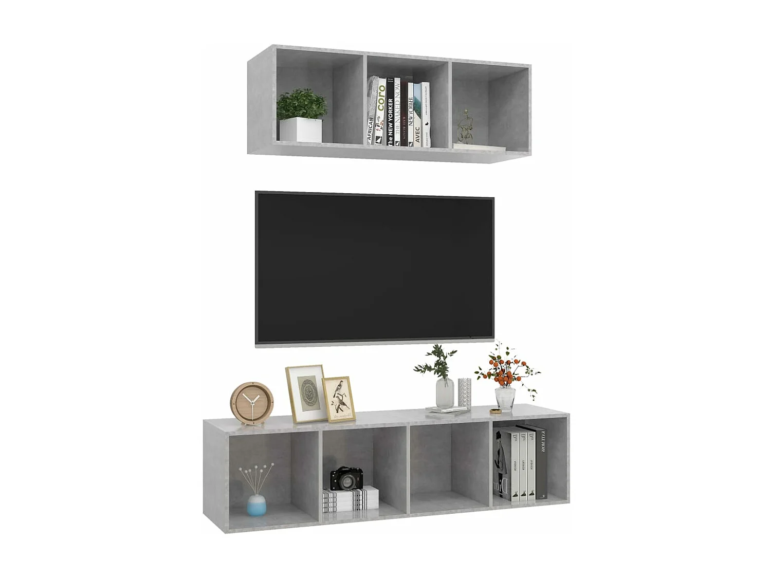 Ensemble de meuble TV 2 pcs Gris béton Aggloméré WET1045