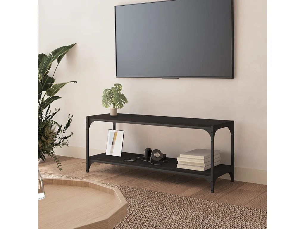 Meuble TV Noir 100x33x41 cm Bois d'ingénierie et acier WET2147