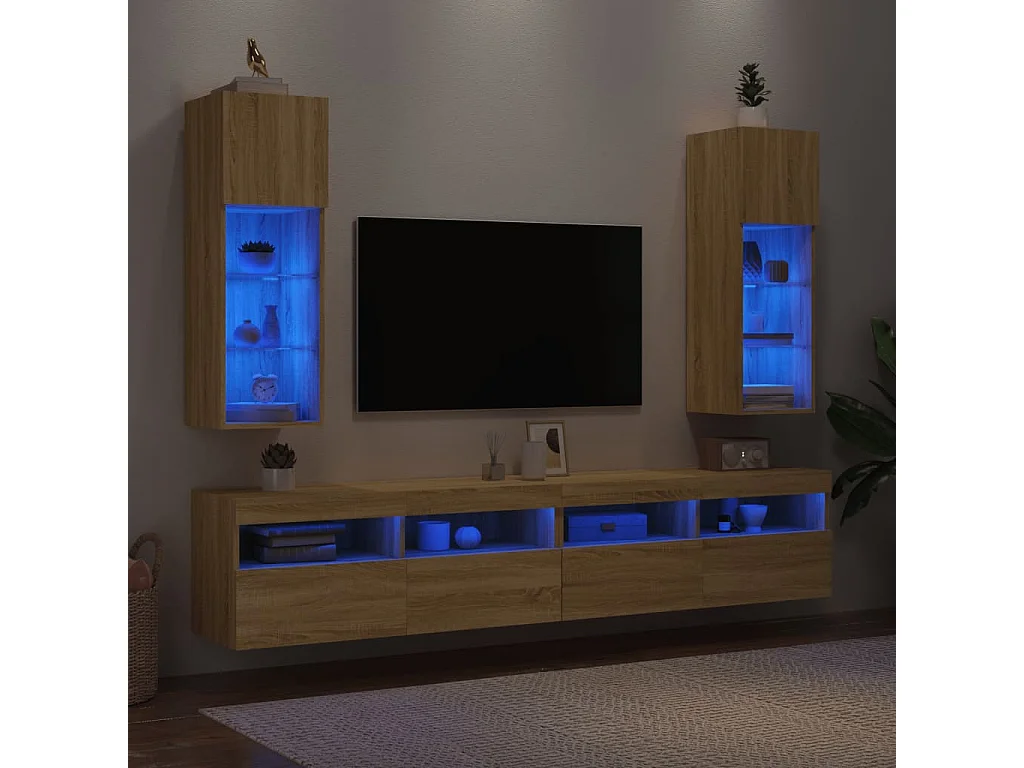 2 uds Muebles TV con luces LED roble Sonoma 30,5x30x90 cm YOE32653