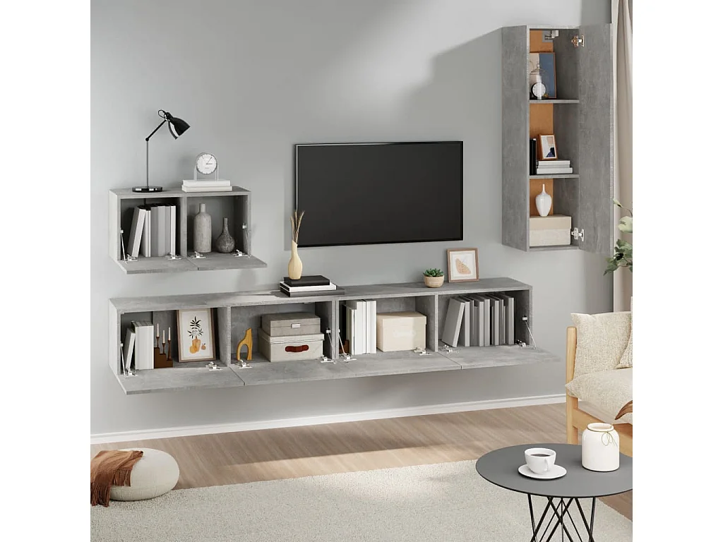 Conjunto móveis de TV 4 pcs madeira processada cinzento cimento PT881731