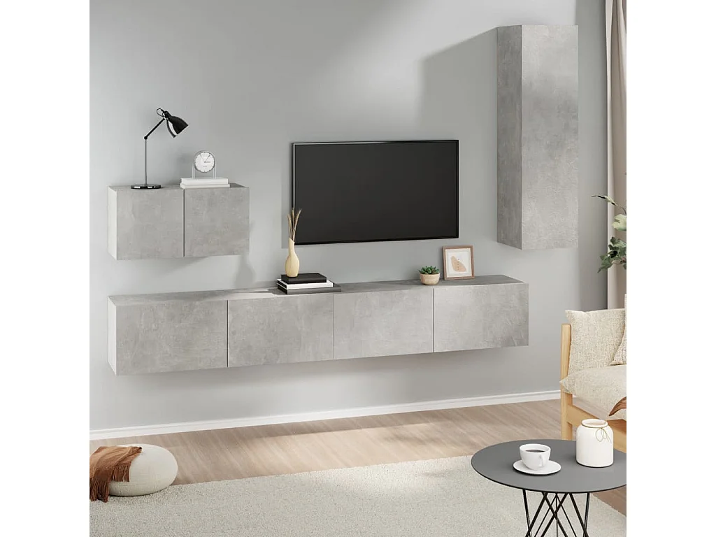 4-delige Tv-meubelset bewerkt hout betongrijs NL716154