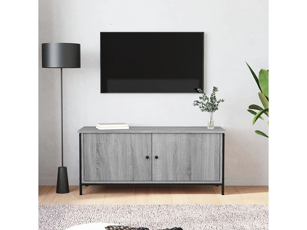 Mueble TV con puertas contrachapada gris Sonoma 102x35x45 cm YOE49350