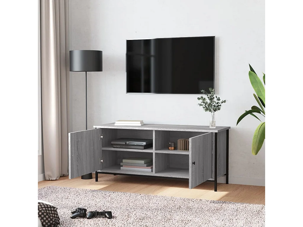 Mueble TV con puertas contrachapada gris Sonoma 102x35x45 cm YOE49350