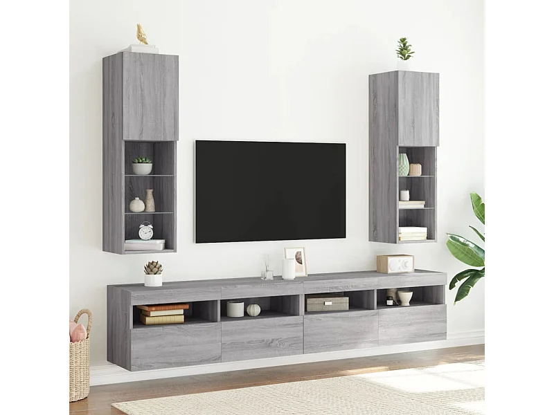Móveis de TV com luzes LED 2 pcs 30,5x30x102 cm cinzento sonoma PT961484
