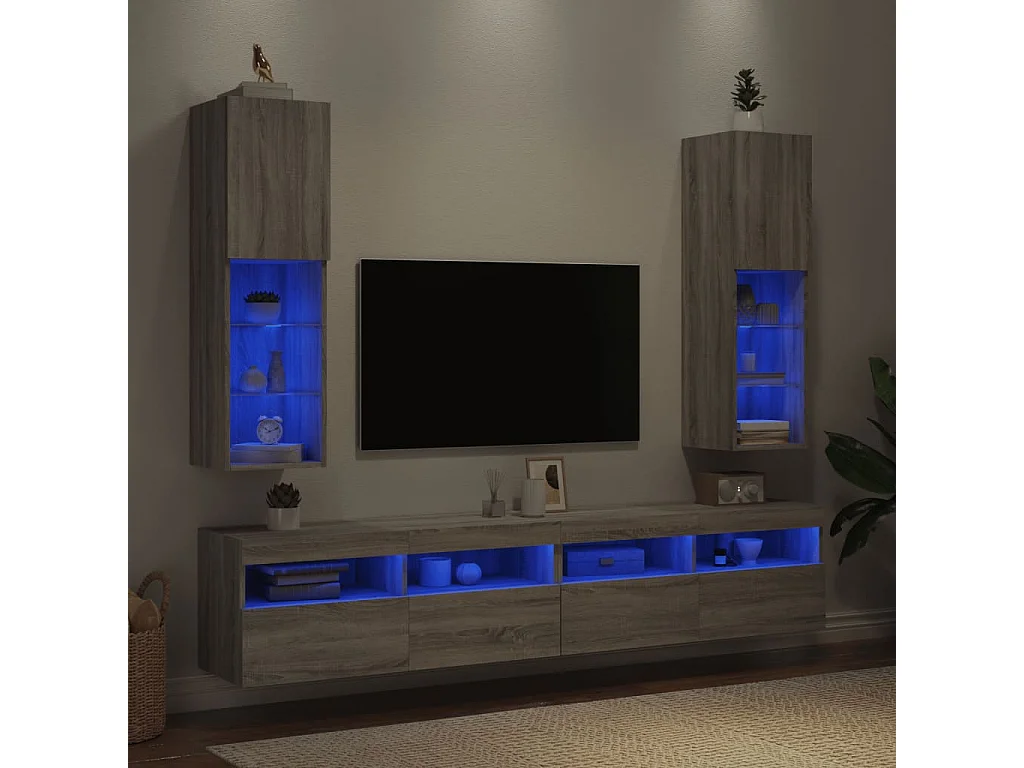 Móveis de TV com luzes LED 2 pcs 30,5x30x102 cm cinzento sonoma PT961484