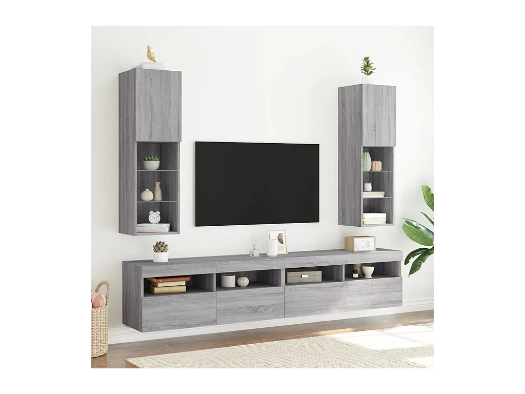 Tv-meubels | Tv-Banken | TV-kasten met LED-verlichting 2 st 30,5x30x102 cm grijs sonoma
