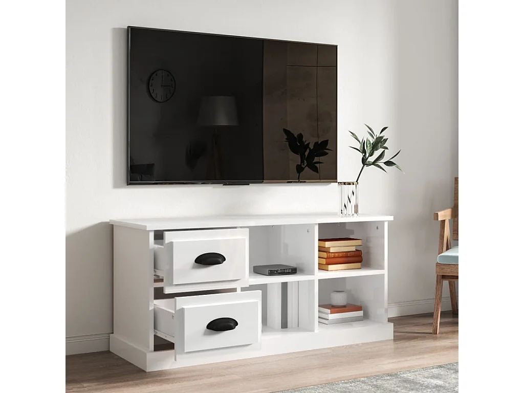 Móvel p/ TV 102x35,5x47,5 cm derivados madeira branco brilhante PT926870