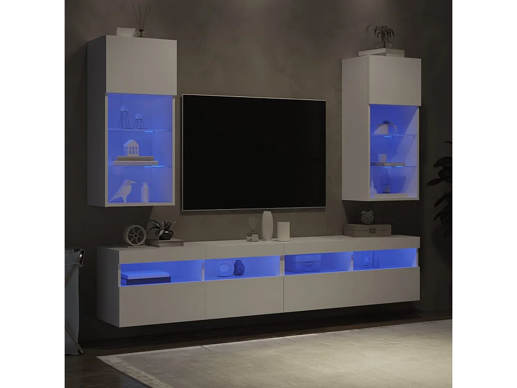 2 Stk.TV-Schränke,TV-Möbel mit LED-Leuchten Weiß 40,5x30x90 cm -gkd575118