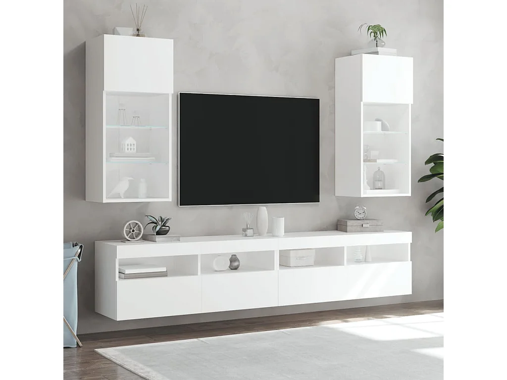 2 Stk.TV-Schränke,TV-Möbel mit LED-Leuchten Weiß 40,5x30x90 cm -gkd575118
