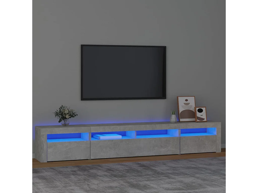 Meuble TV avec lumières LED Gris béton 240x35x40 cm WET4085