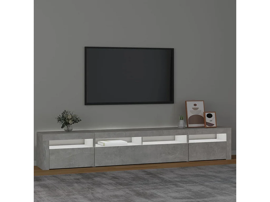 Meuble TV avec lumières LED Gris béton 240x35x40 cm WET4085