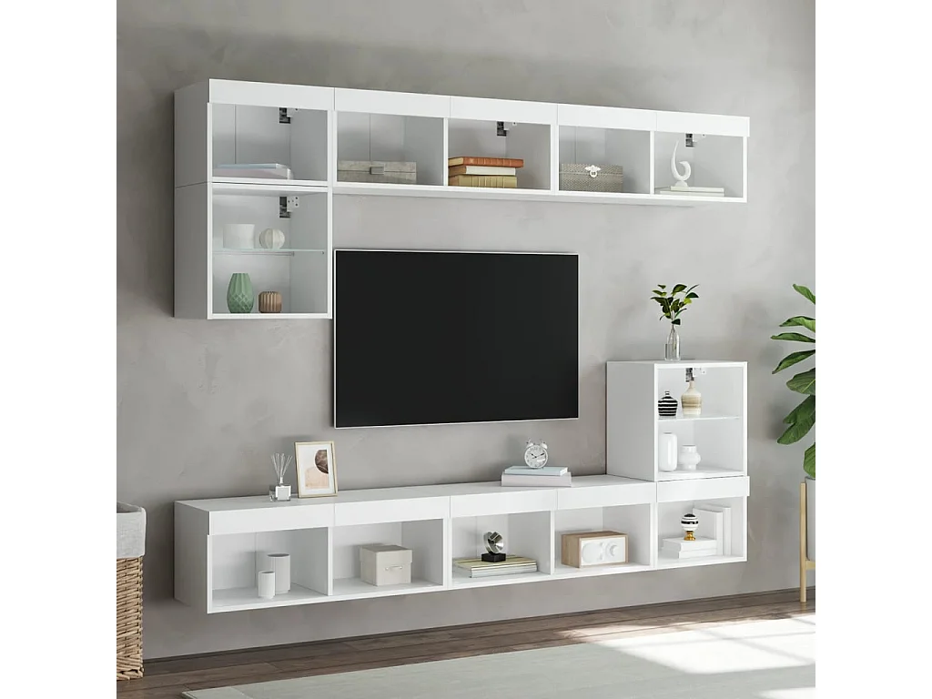 Meubles TV avec lumières LED 2 pcs blanc 80x30x30 cm WET2731