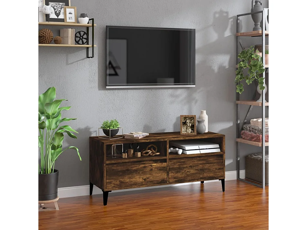 Meuble TV chêne fumé 100x34,5x44,5 cm bois d'ingénierie WET3128