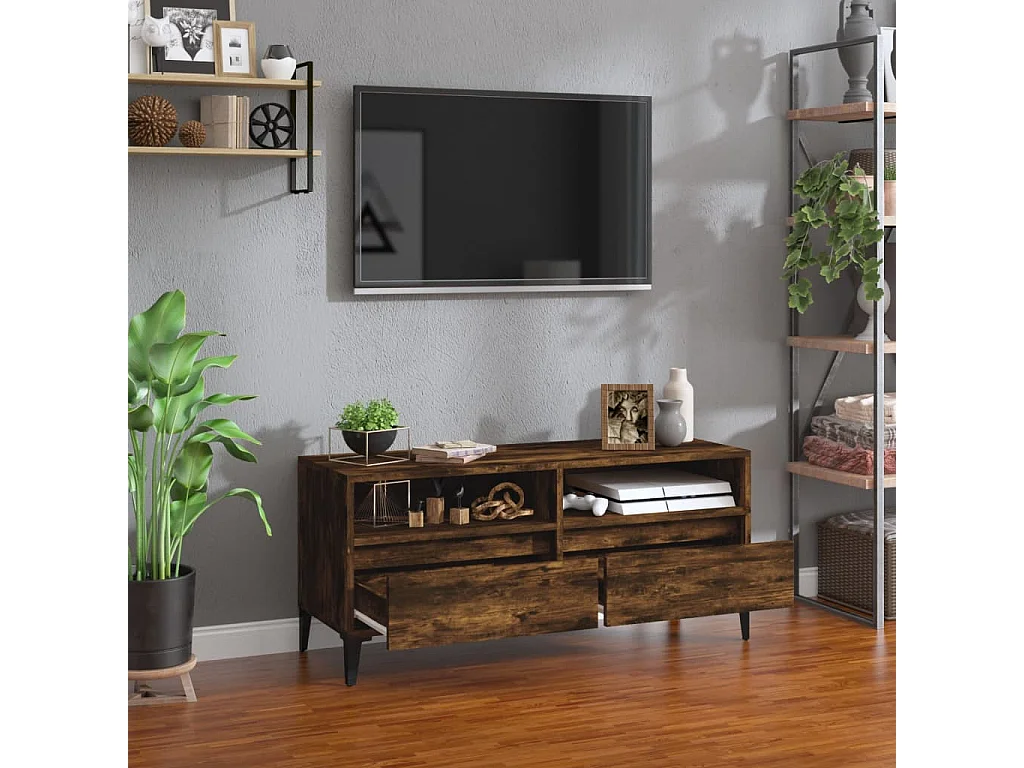 Meuble TV chêne fumé 100x34,5x44,5 cm bois d'ingénierie WET3128