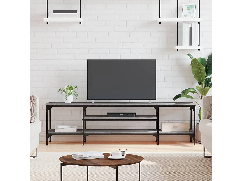 Meuble TV sonoma gris 161x35x45 cm bois d'ingénierie et fer WET8772
