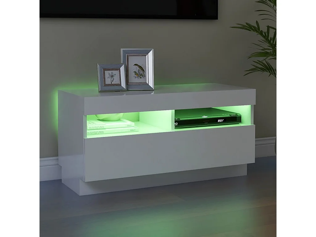 Mueble TV con luces LED blanco brillante 80x35x40 cm YOE82269