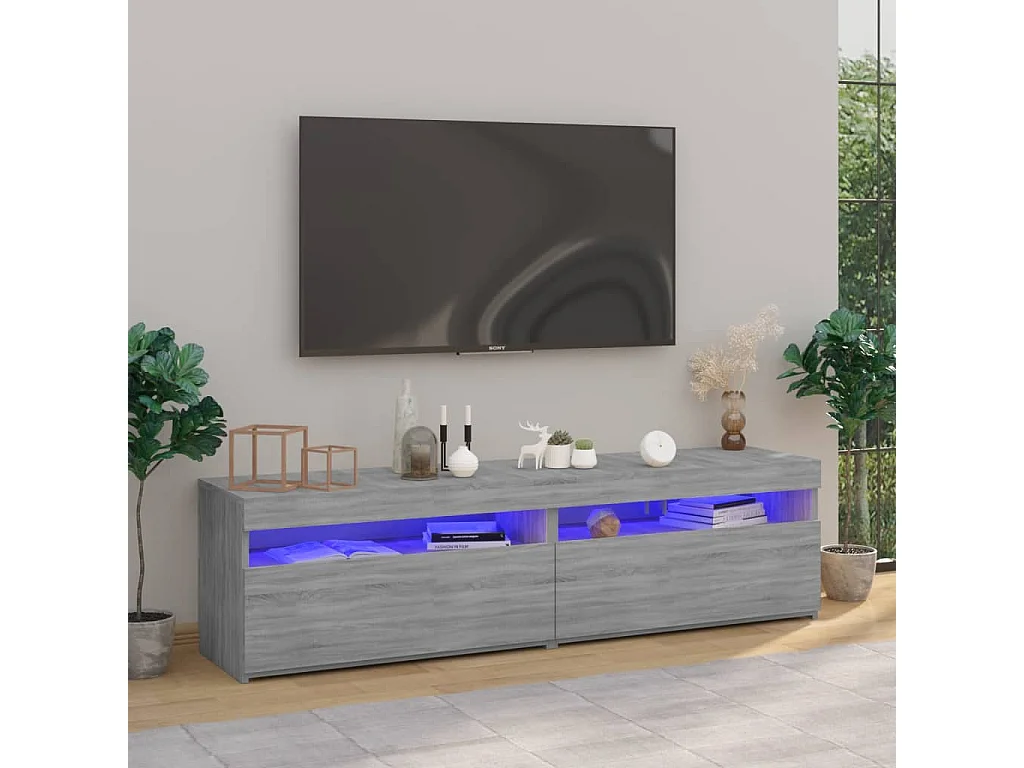 2 uds Muebles de TV con luces LED gris Sonoma 75x35x40 cm YOE90781