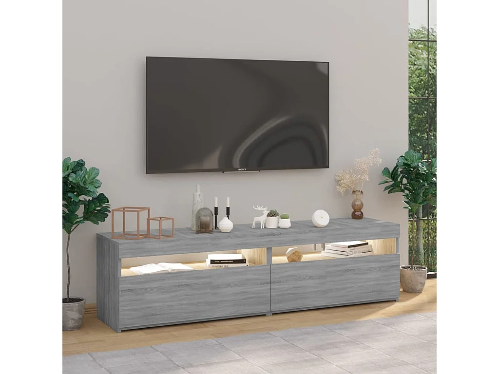 2 uds Muebles de TV con luces LED gris Sonoma 75x35x40 cm YOE90781
