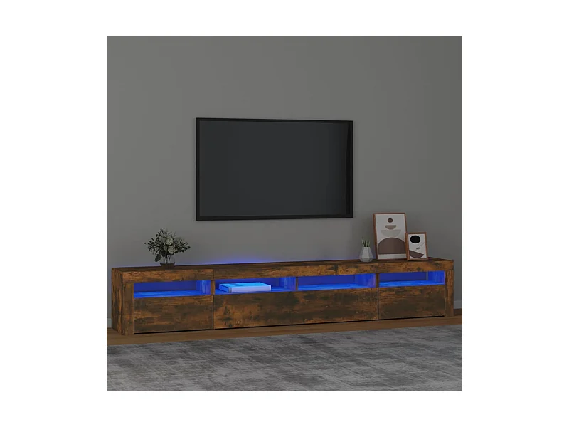 Meuble TV avec lumières LED Chêne fumé 240x35x40 cm WET7536