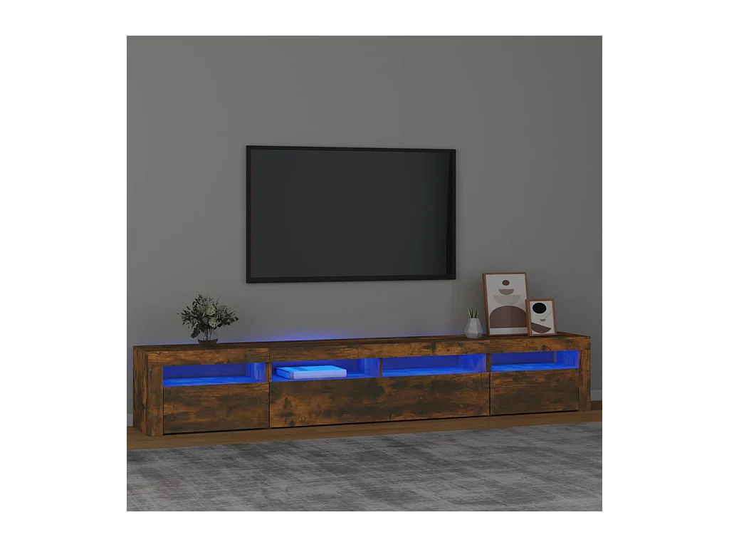 Mueble TV con luces LED color roble ahumado 240x35x40 cm YOE66069