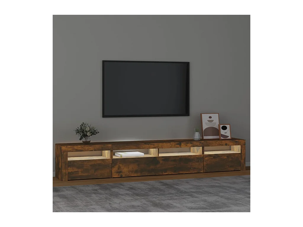 Mueble TV con luces LED color roble ahumado 240x35x40 cm YOE66069