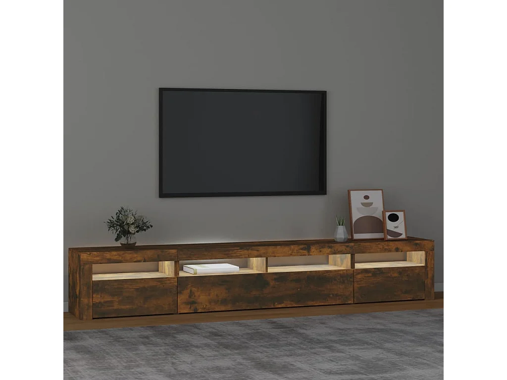 Meuble TV avec lumières LED Chêne fumé 240x35x40 cm WET7536