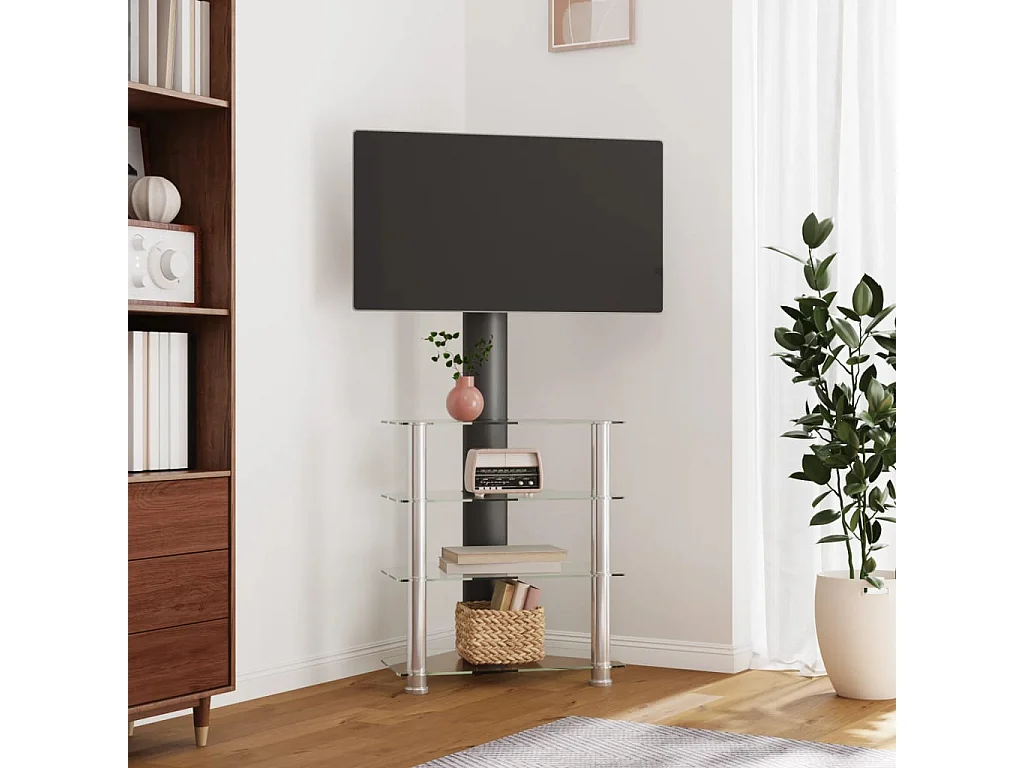 Meuble TV d'angle 4 niveaux pour 32-70 pouces noir et argenté WET4669