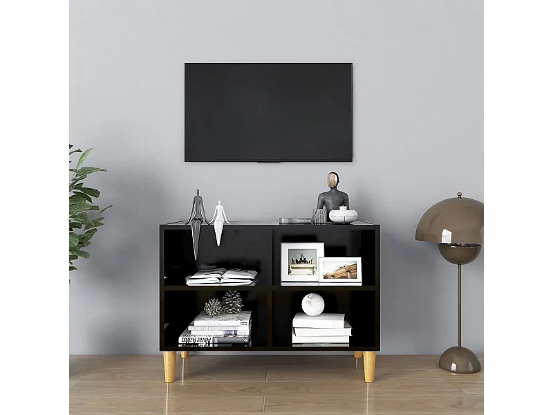 Meuble TV avec pieds en bois massif Noir 69,5x30x50 cm WET6280