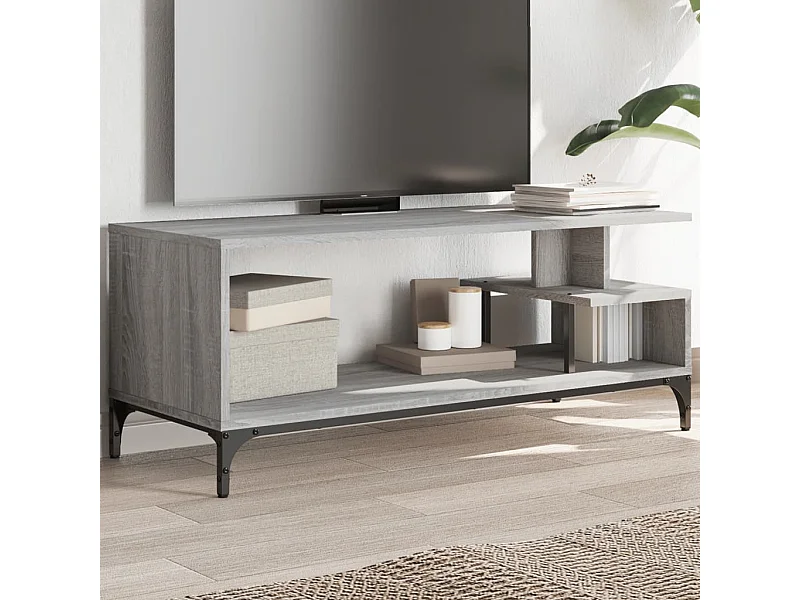 Móvel de TV derivados madeira/aço revestido pó cinzento sonoma PT700167