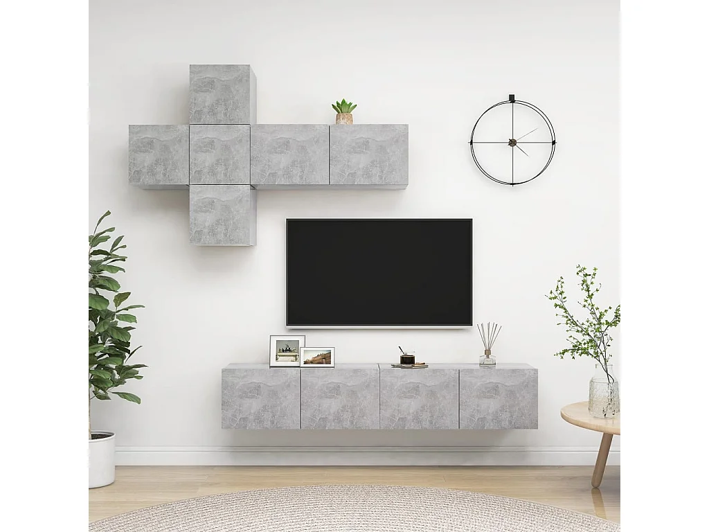 7-delige Tv-meubelset bewerkt hout betongrijs NL874899