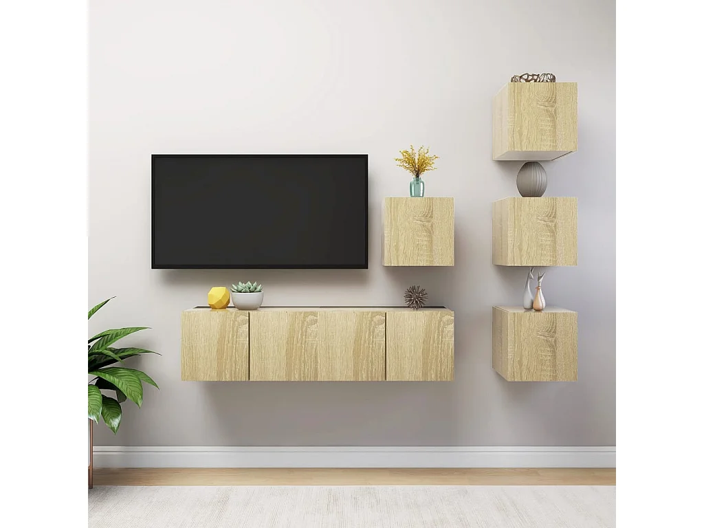 6 pzas Muebles TV roble Sonoma YOE11348