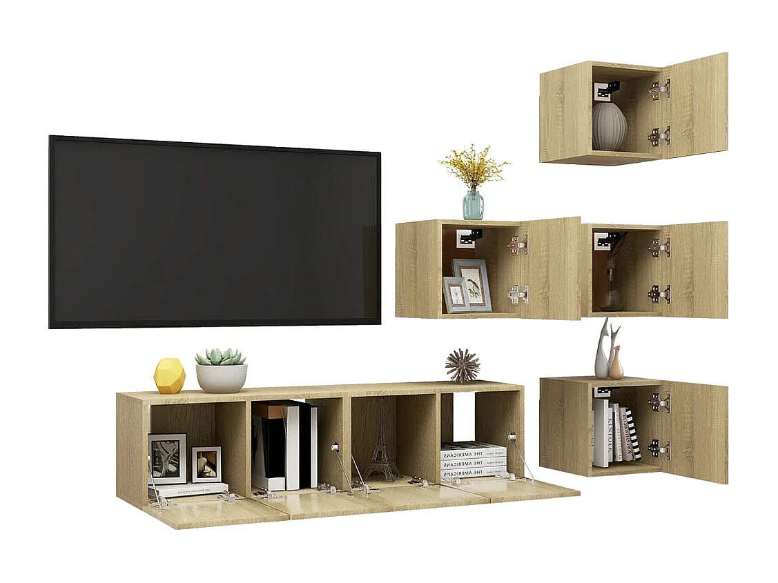 6 pzas Muebles TV roble Sonoma YOE11348