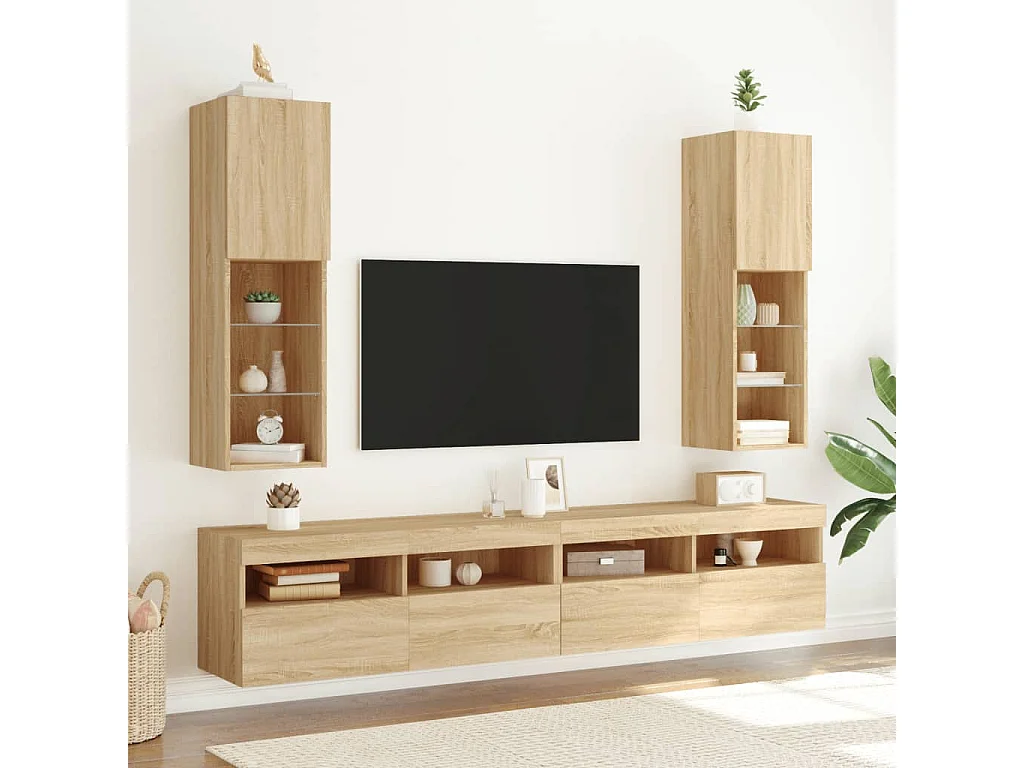 Meubles TV avec lumières LED 2 pcs chêne sonoma 30,5x30x102 cm WET3925