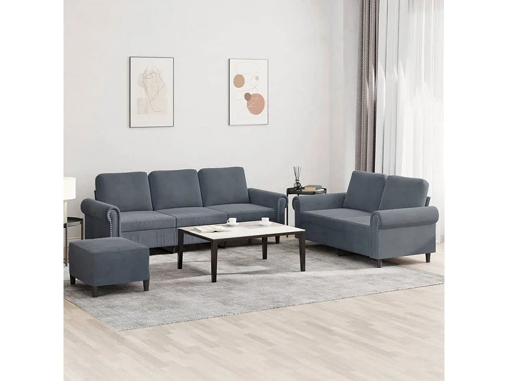 3-delige Loungeset met kussens fluweel donkergrijs NL707326