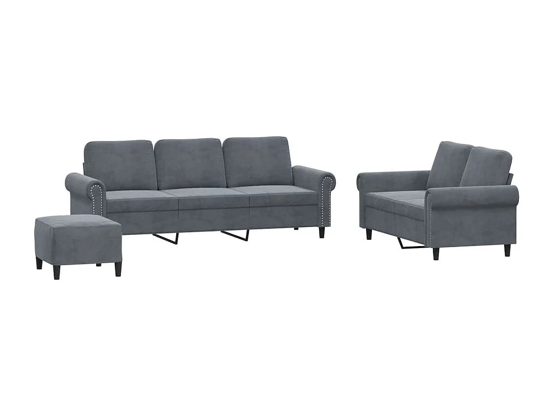 3-delige Loungeset met kussens fluweel donkergrijs NL707326