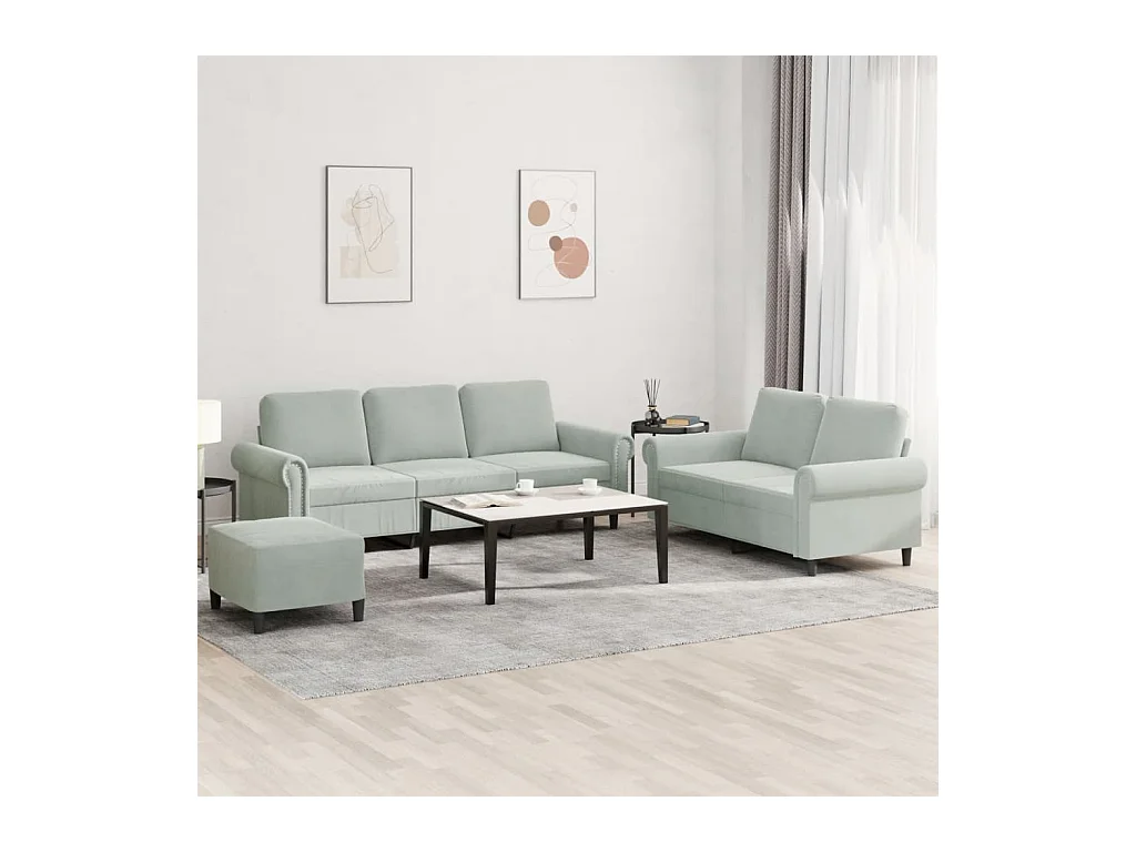 3-delige Loungeset met kussens fluweel lichtgrijs NL671191