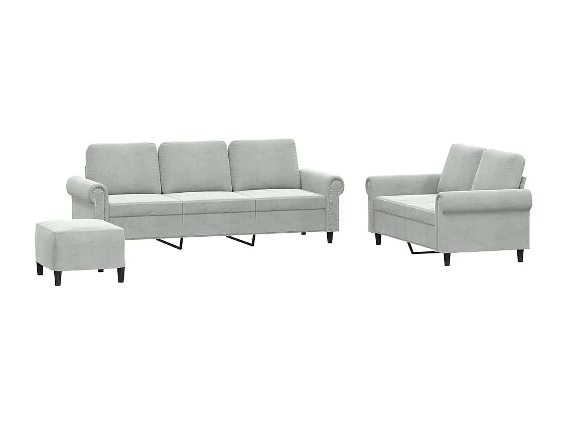 3-delige Loungeset met kussens fluweel lichtgrijs NL671191