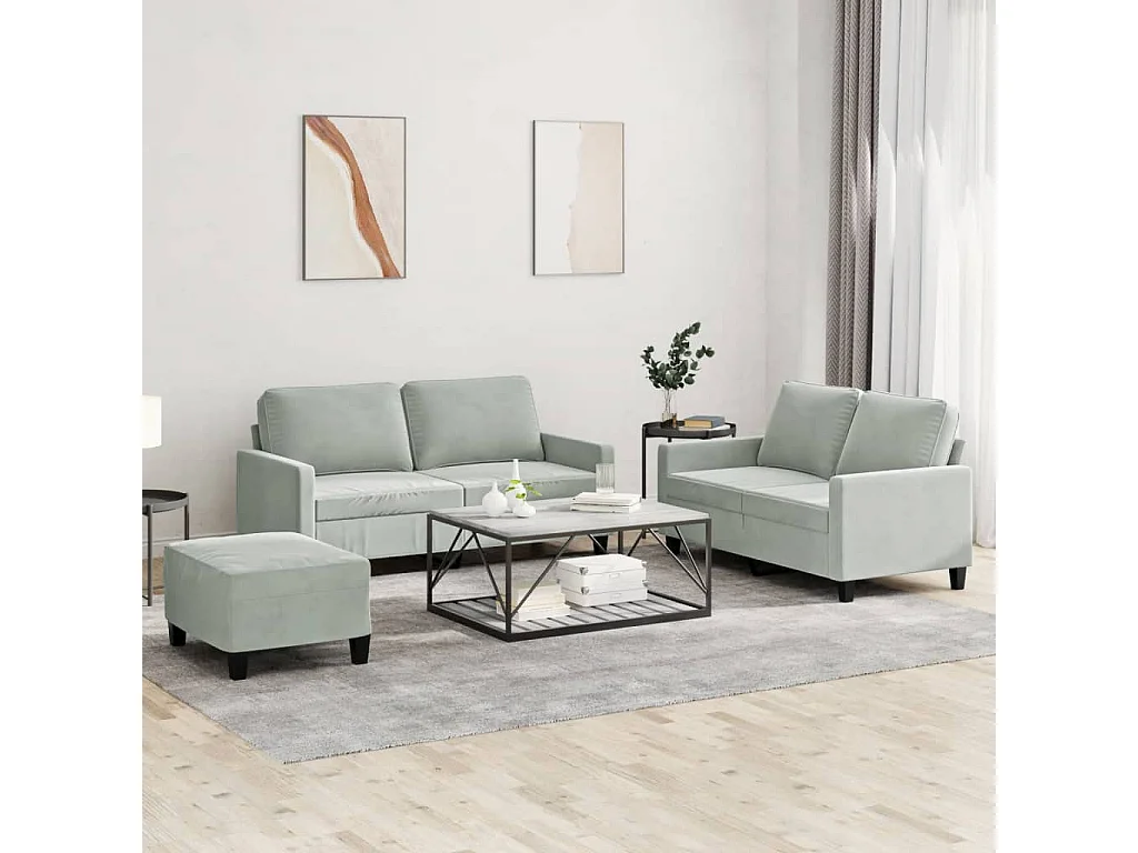 Ensemble de canapés 3 pcs avec coussins Gris clair Velours REO79881