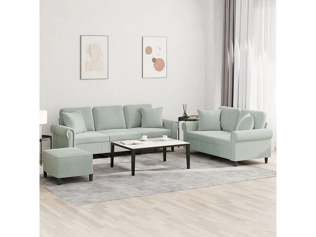 Ensemble de canapés 3 pcs avec coussins gris clair velours REO36451