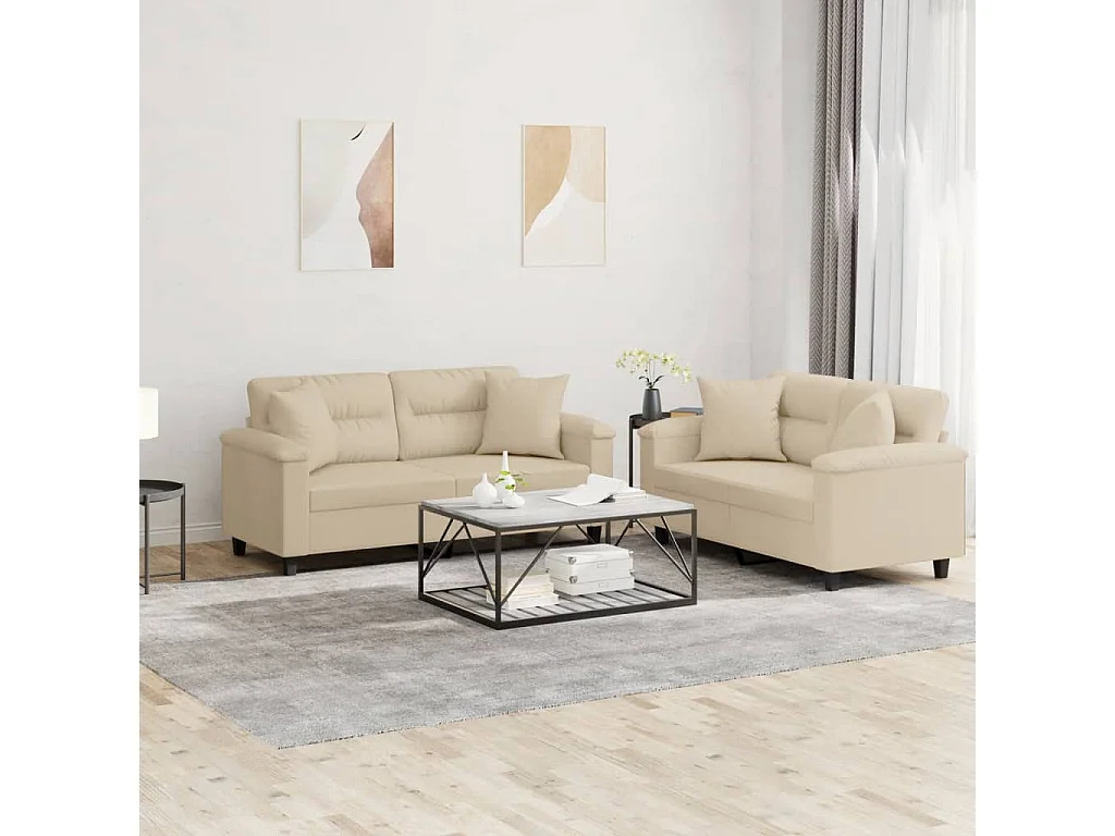 2-delige Loungeset met kussens microvezelstof crèmekleurig NL172301