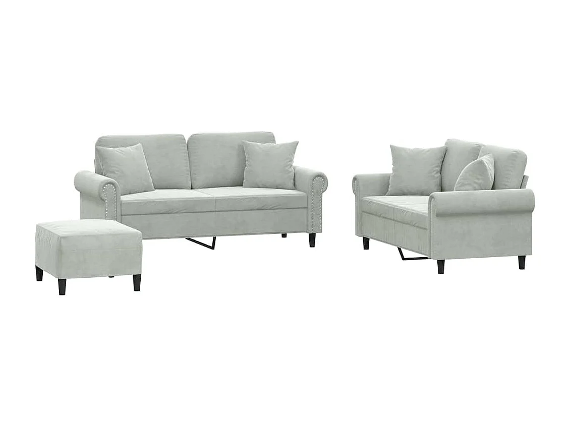 Ensemble de canapés 3 pcs avec coussins gris clair velours REO91815