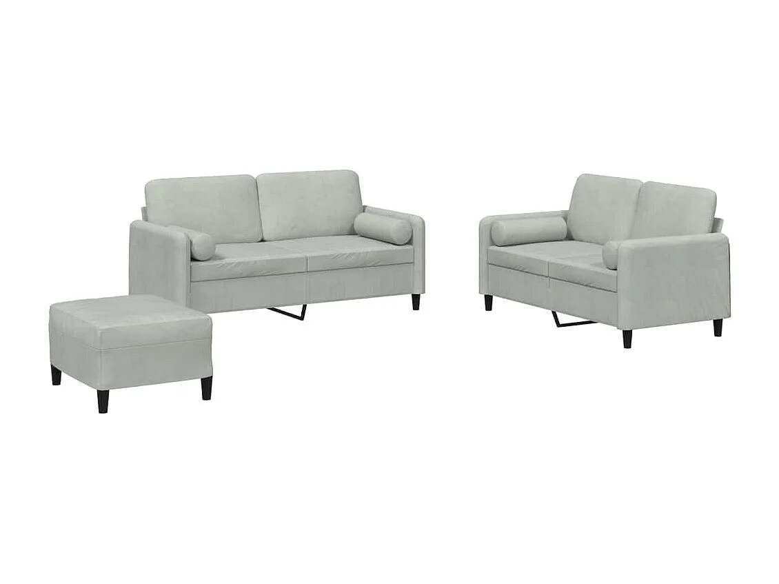 Ensemble de canapés 3 pcs avec coussins gris clair velours REO93215