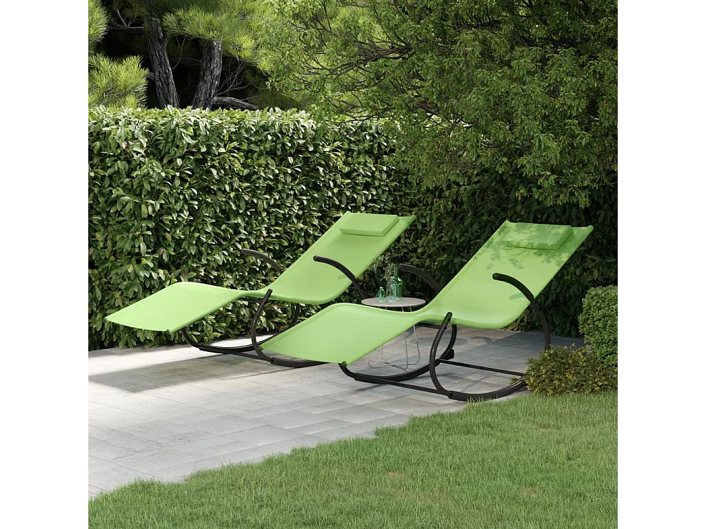 Lot de 2 Chaises longues à bascule Vert Acier et textilène BE68429