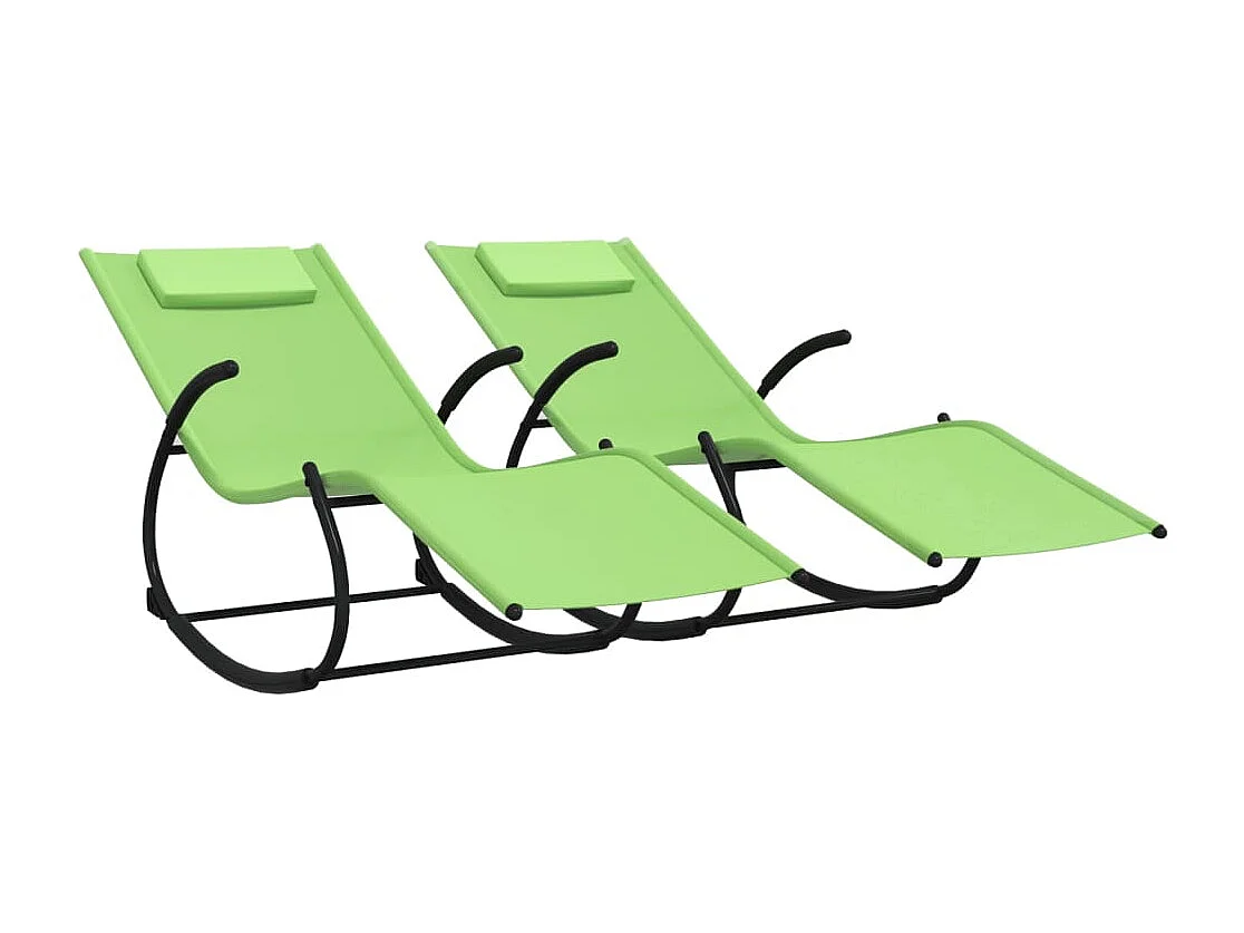 Lot de 2 Chaises longues à bascule Vert Acier et textilène BE68429
