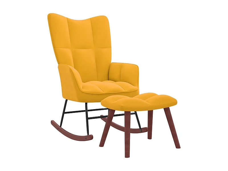 Fauteuil à bascule avec repose-pied Jaune moutarde Velours BE80834