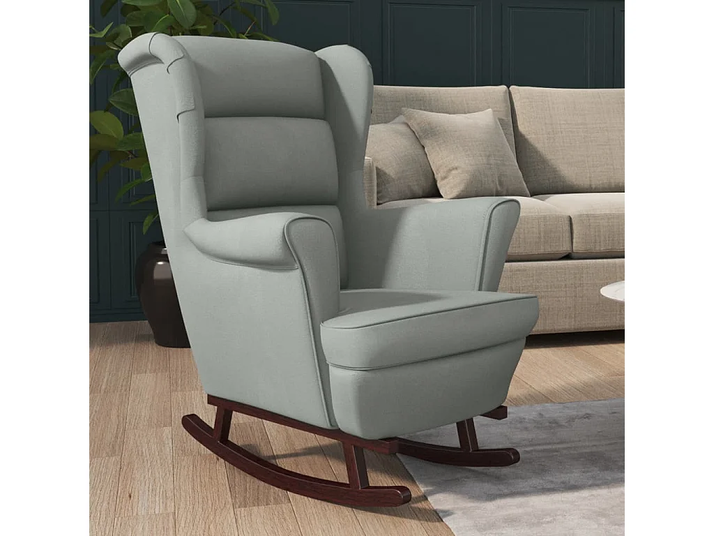 Fauteuil à bascule et pieds en bois d'hévéa gris clair Velours BE8464