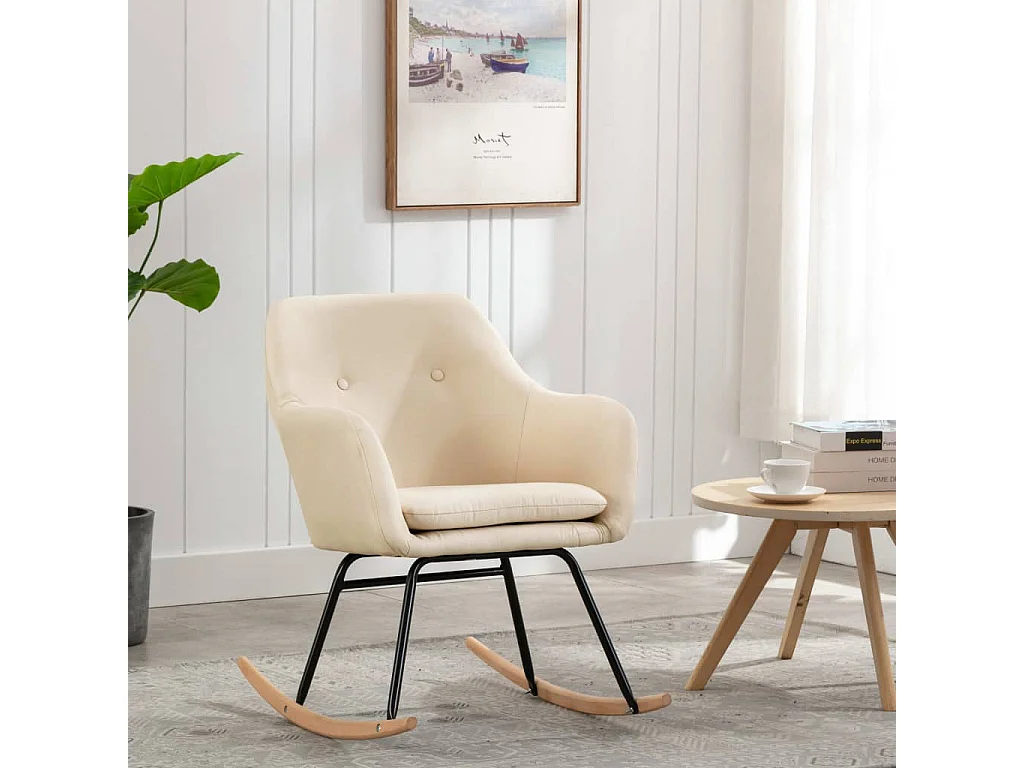 Fauteuil à bascule Crème Tissu BE59343
